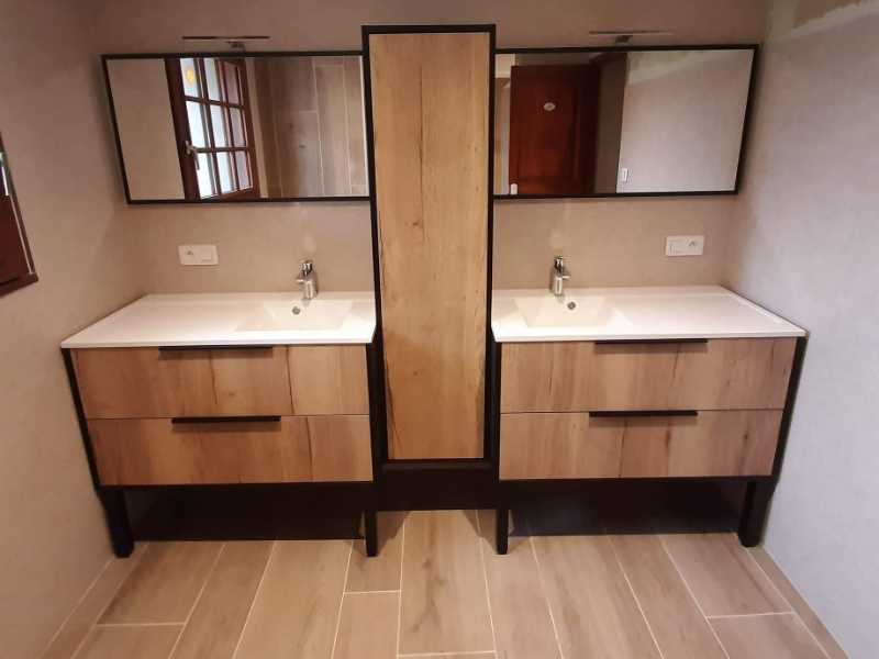 aménagement salle de bain meuble bois